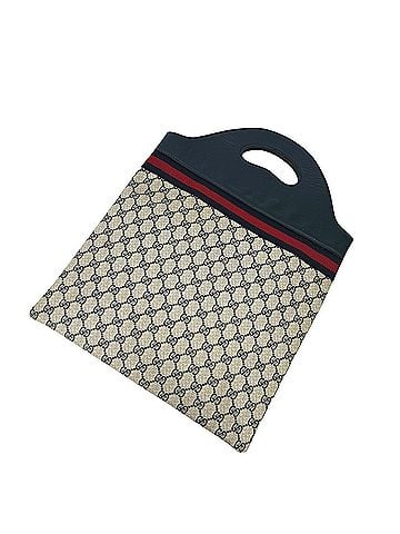 Gucci GUCCI (Old Gucci) Vintage Sherry Line GG Pattern Leather Handbag/Tote Bag, Navy, 36197 (view 1)
