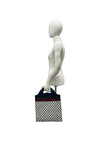 Gucci GUCCI (Old Gucci) Vintage Sherry Line GG Pattern Leather Handbag/Tote Bag, Navy, 36197 (view 2)