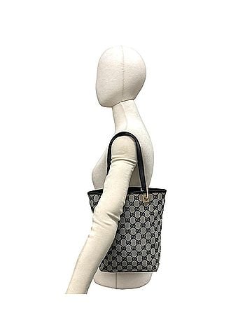 Gucci GUCCI GG Logo Patterned Canvas Leather Mini Tote Bag, Black, Item No. 27721 (view 2)