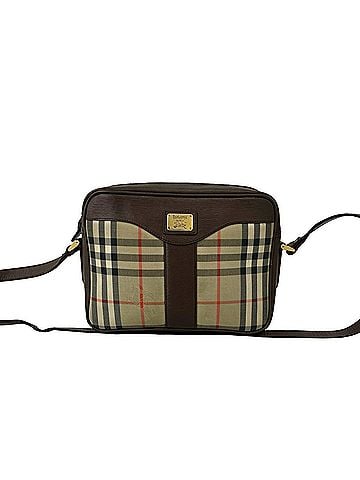 Burberry Burberrys Vintage Nova Check Pattern Shadow Horse Logo Hardware Canvas Leather Shoulder Bag Brown 47361 (view 1)