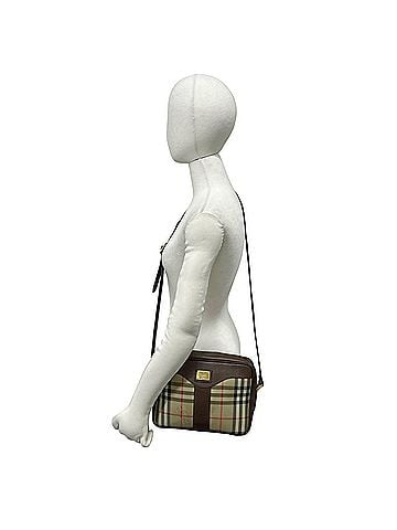 Burberry Burberrys Vintage Nova Check Pattern Shadow Horse Logo Hardware Canvas Leather Shoulder Bag Brown 47361 (view 2)