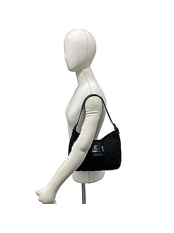 Fendi FENDI Zucca FF Logo Pattern Canvas Leather Semi-One Shoulder Bag Handbag Black 41215 (view 2)