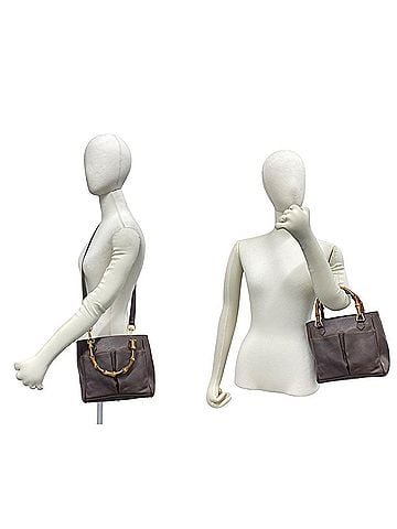 Gucci GUCCI Vintage Bamboo Leather 2-Way Handbag/Shoulder Bag, Brown, 35037 (view 2)