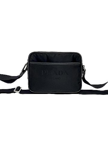 Prada PRADA mini shoulder bag/pouch in black, featuring a triangular logo, Tessuto nylon, and Saffiano leather. (02917) (view 1)