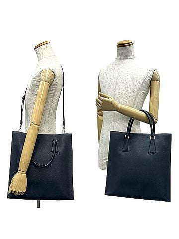Prada PRADA Prada Triangle Logo Hardware Saffiano Leather Genuine 2-way Handbag Tote Bag Shoulder Navy 920-8 (view 2)