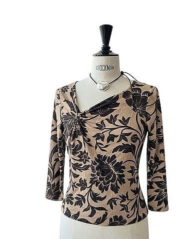 Debut Beige Floral Twist-Neck Long Sleeve Top Long Sleeve T-Shirt (view 1)