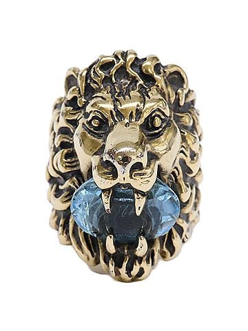 Gucci GUCCI 2108H 8402 Lion Head Crystal Ring, Gold, Men's (view 1)