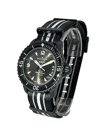 BLANCPAIN Swatch Blancpain Ocean of Storm watch, total weight 41.8g, ceramic, linen strap, automatic movement, black dial, SO35B400 (view 2)