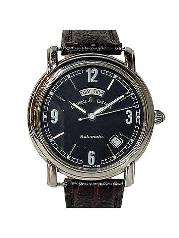 Maurice Lacroix Maurice Lacroix Pontos Day-Date watch, total weight 47.8g, stainless steel, leather strap, automatic movement, black dial, 09777 (view 1)
