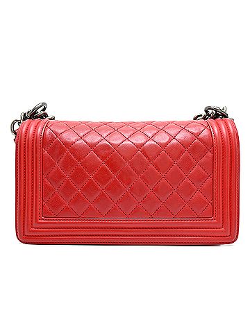 Chanel Chanel Boy 25 Chain Shoulder Bag, Embossed, Silver Hardware, Women's A67086, Lambskin, Red (view 2)