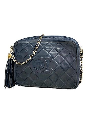 Chanel Chanel Matelassé Shoulder Bag with Chain Strap, Lambskin, Navy, Women's (view 1)