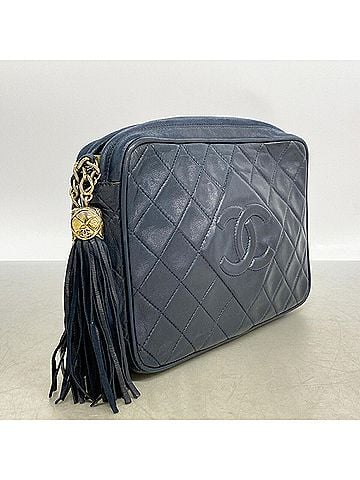 Chanel Chanel Matelassé Shoulder Bag with Chain Strap, Lambskin, Navy, Women's (view 2)