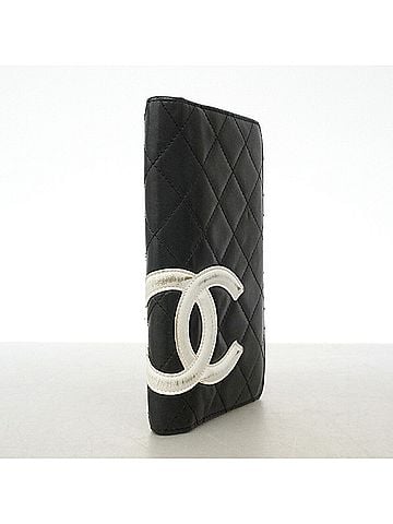 Chanel Chanel Cambon Lambskin Long Wallet, Black/White, Women's (view 2)