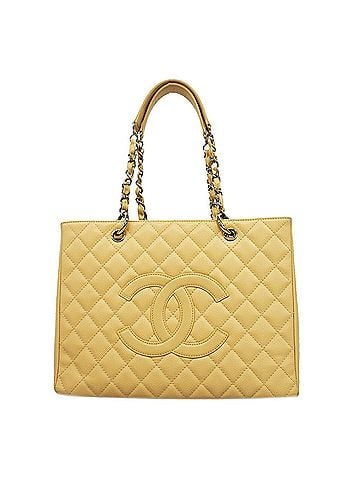 Chanel Chanel Tote Bag/Chain Tote, Matelassé Caviar Leather, Beige, Women's (view 1)