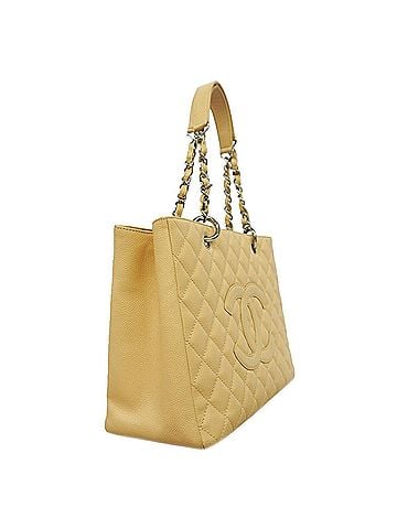 Chanel Chanel Tote Bag/Chain Tote, Matelassé Caviar Leather, Beige, Women's (view 2)