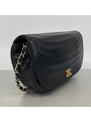 Chanel Chanel Shoulder Bag, Chain Shoulder, Half Moon Design, Lambskin, Black, Women's (view 2)