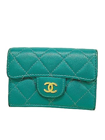 Chanel Chanel Matelassé Tri-fold Wallet, Caviar Leather, Green Champagne, Women's (view 1)