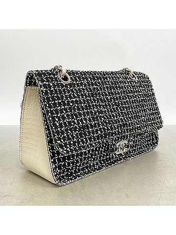 Chanel Chanel Shoulder Bag with Double Chain, Tweed, Black/Ivory, Women's (view 2)