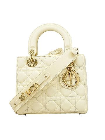 Christian Dior Christian Dior handbag, Cannage Lady Dior, leather, white and champagne, 2-way bag for women. (view 1)