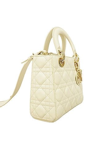 Christian Dior Christian Dior handbag, Cannage Lady Dior, leather, white and champagne, 2-way bag for women. (view 2)