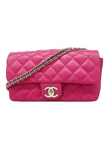 Chanel Chanel Matelassé Shoulder Bag, Double Chain, Lambskin, Pink, Women's (view 1)