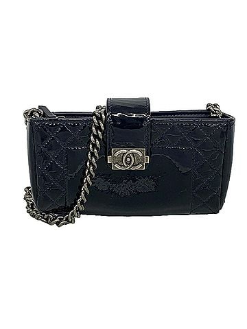 Chanel Chanel Boy Chain Shoulder Bag, Patent Leather, Navy, Women's (view 1)