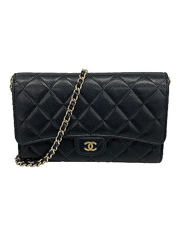 Chanel Chanel Matelassé Chain Shoulder Wallet, Lambskin, Black/Champagne, Women's (view 1)