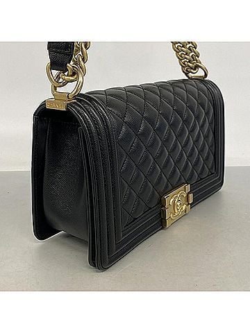 Chanel Chanel Boy Chain Shoulder Bag, Caviar Leather, Black/Champagne, Women's (view 2)