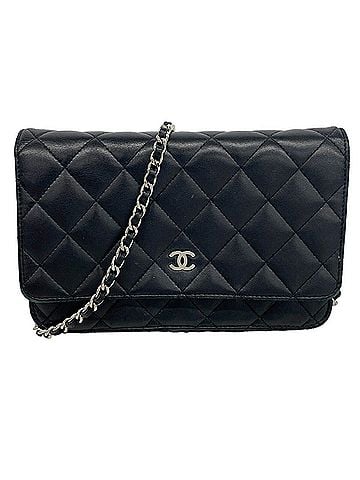 Chanel Chanel Matelassé Chain Shoulder Wallet, Lambskin, Black, Women's (view 1)