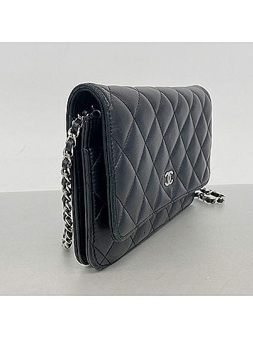 Chanel Chanel Matelassé Chain Shoulder Wallet, Lambskin, Black, Women's (view 2)