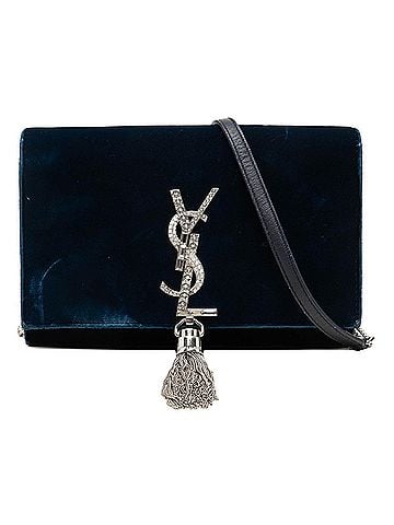 Saint Laurent Saint Laurent YSL Logo Kate Chain Shoulder Bag Navy Silver Velvet Rhinestone Women's SAINT LAURENT (view 1)