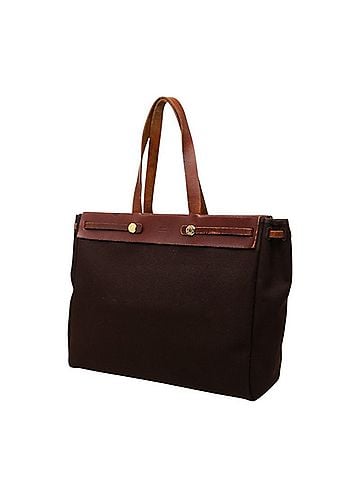 Hermès Hermes Herbag Cabas MM Tote Bag, ?F stamp, Brown Toile H Leather, Women's HERMES (view 2)