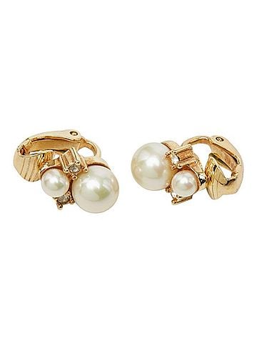 Christian Dior Christian Dior Dior Earrings Ear Clip Gold White Plated Faux Pearl Rhinestone Women's (view 1)