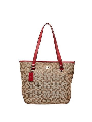 Coach Coach Signature Tote Bag Handbag F55364 Beige Red Canvas Leather Women's COACH (view 1)