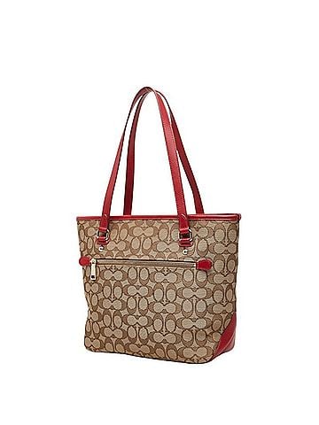 Coach Coach Signature Tote Bag Handbag F55364 Beige Red Canvas Leather Women's COACH (view 2)