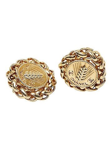 Chanel Chanel Coco Mark Rice Stalk Motif Earrings Ear Clip Gold Plated Women's CHANEL (view 1)