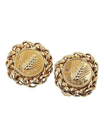 Chanel Chanel Coco Mark Rice Stalk Motif Earrings Ear Clip Gold Plated Women's CHANEL (view 2)