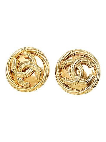Chanel Chanel Coco Mark Vintage Earrings Ear Clip 93P Round Gold Plated Women's CHANEL (view 1)