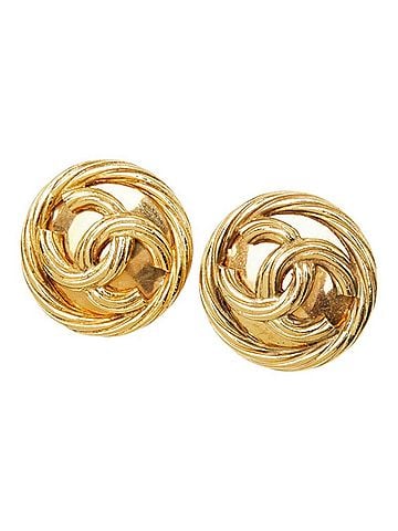 Chanel Chanel Coco Mark Vintage Earrings Ear Clip 93P Round Gold Plated Women's CHANEL (view 2)