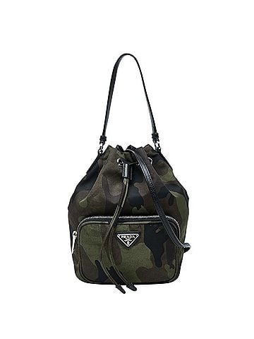 Prada Prada Triangle Logo Plate Camouflage Handbag 2-Way Shoulder Bag Khaki Green Brown Nylon Leather Women's PRADA (view 1)