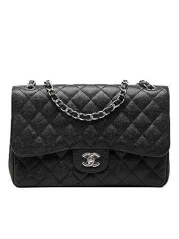Chanel Chanel Matelassé Coco Mark Double Flap Chain Shoulder Bag, Black Caviar Leather, Women's CHANEL (view 1)
