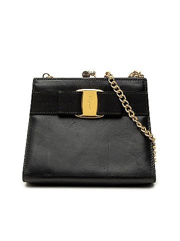 Salvatore Ferragamo Salvatore Ferragamo Vara Ribbon Mini Chain Shoulder Bag, Crossbody, Black Leather, Women's (view 1)