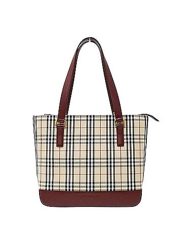 Burberry Burberry handbag for women, brand tote bag, canvas, beige, burgundy, check pattern, wine red. (view 1)