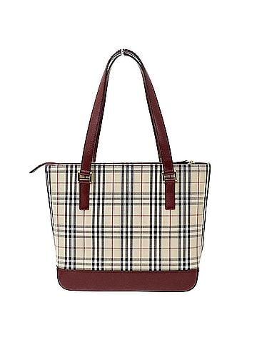 Burberry Burberry handbag for women, brand tote bag, canvas, beige, burgundy, check pattern, wine red. (view 2)