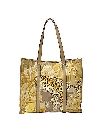 Salvatore Ferragamo Salvatore Ferragamo Ferragamo handbag for women, brand tote bag, canvas, beige and orange, AU-21 2866, leopard animal print. (view 2)