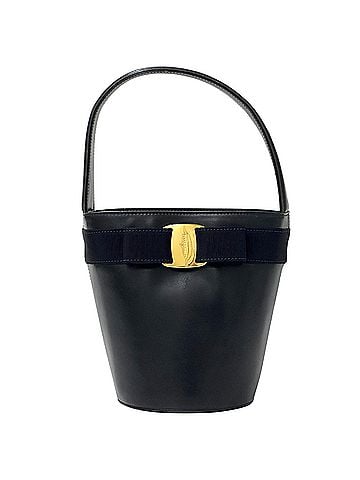 Salvatore Ferragamo Salvatore Ferragamo Ferragamo handbag for women, brand name, Vara ribbon, leather, navy, bucket bag. (view 1)