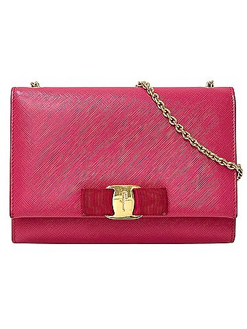 Salvatore Ferragamo Salvatore Ferragamo Ferragamo handbag for women, brand name, Vara ribbon, leather, pink, chain shoulder bag, compact. (view 1)