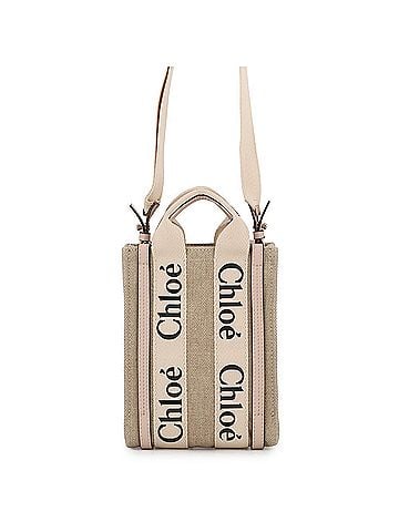 Chloé Chloé Chloe Woody North South Mini Tote Canvas Calf Leather Handbag CHC24AP243I266J5 2-way for Women (view 1)