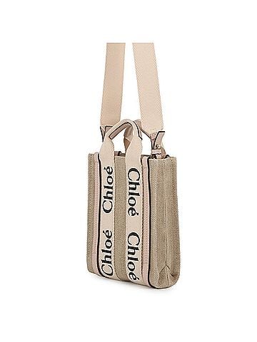 Chloé Chloé Chloe Woody North South Mini Tote Canvas Calf Leather Handbag CHC24AP243I266J5 2-way for Women (view 2)
