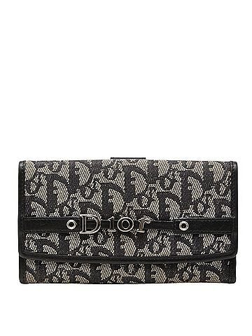 Christian Dior Christian Dior Dior Trotter Long Wallet, Black/Ivory Canvas Leather, Women's (view 1)